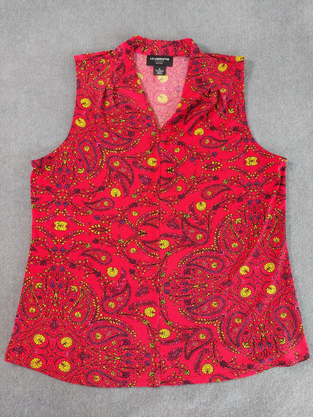 Liz Claiborne Career Red Paisley Sleeveless Blouse PL - Picture 2 of 6